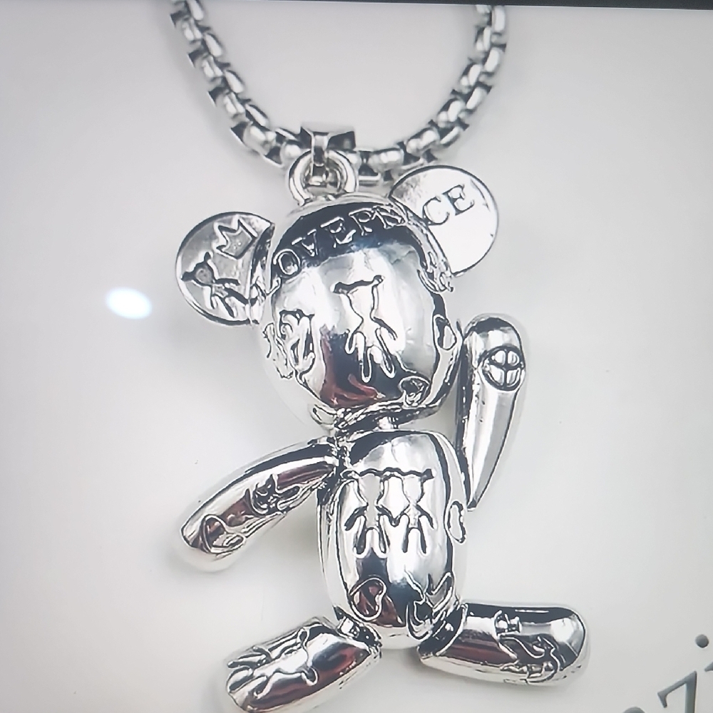 Stainless Steel Graffiti Bear Pendant Necklace - Picture 3 of 7